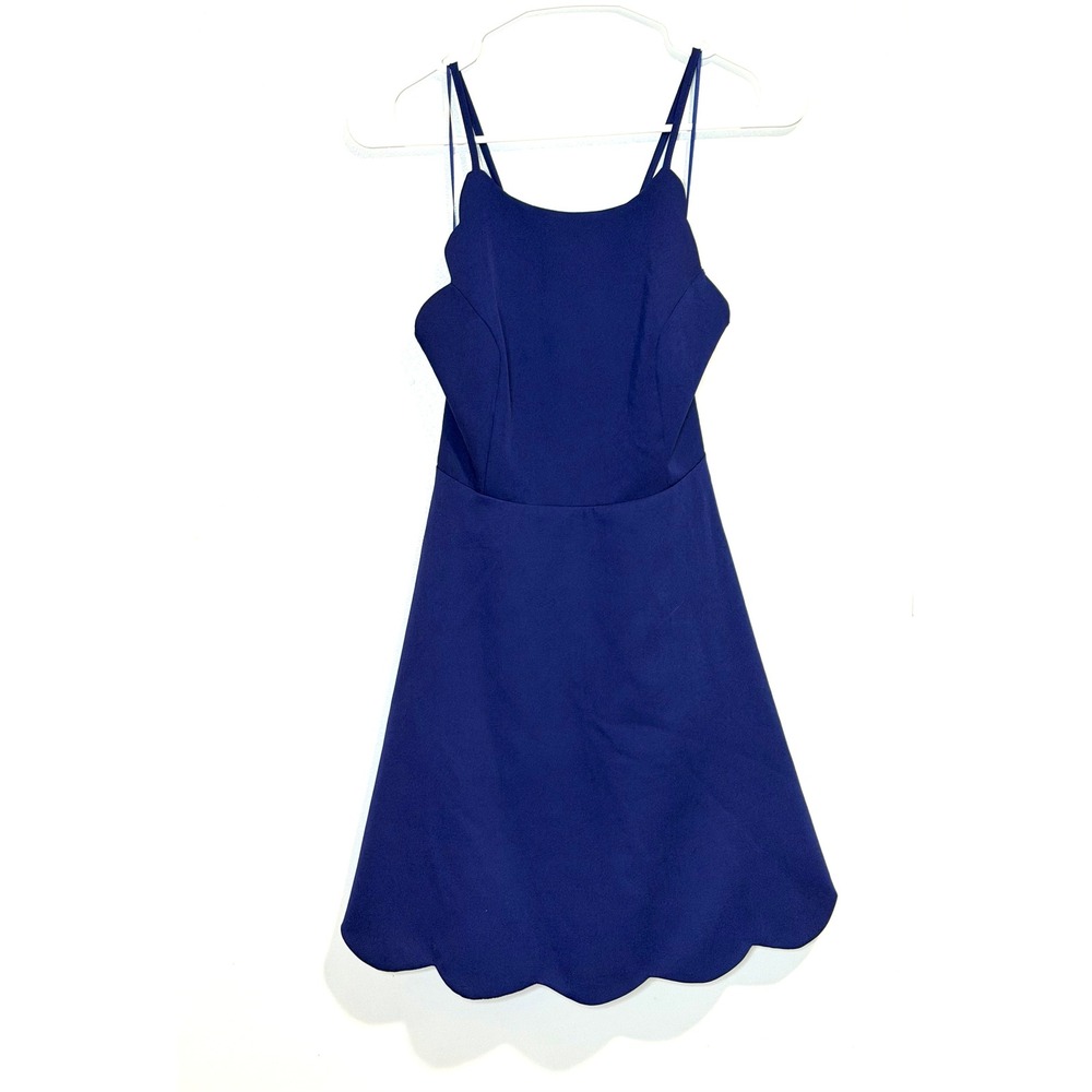 Lulus Royal Blue Scalloped Mini Dress Strappy Back Coquette Party Size Medium